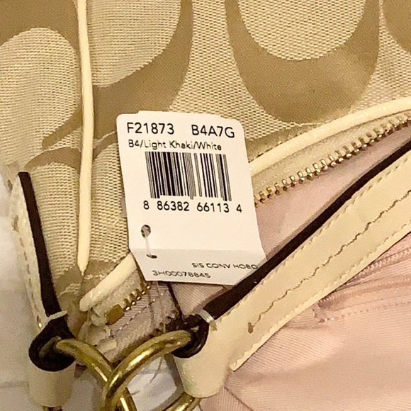 🌻 COACH F21873 🌻 LIGHT KHAKI WHITE SIGNATURE LOGO CONVERTIBLE HOBO MSRP $388 - Picture 3 of 9